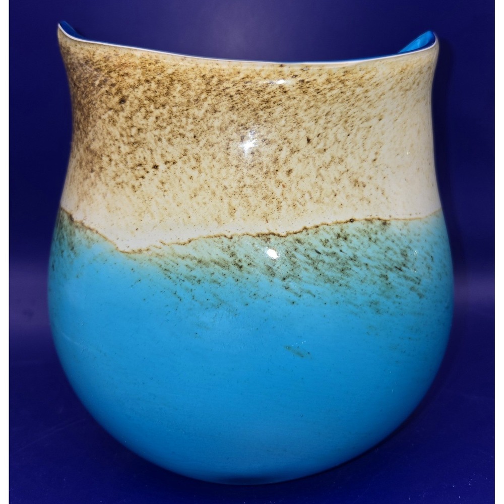 Blenko Style Vase Owl. Vintage Hand Blown. Aqua, Turquoise, and Tan.(#4) - Picture 8 of 12